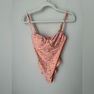 Dippin Daisy's Peach Floral Underwire One-Piece swimsuit
